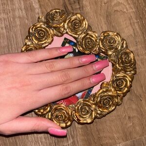 Gold Rose Heart Frame with Pink Accents